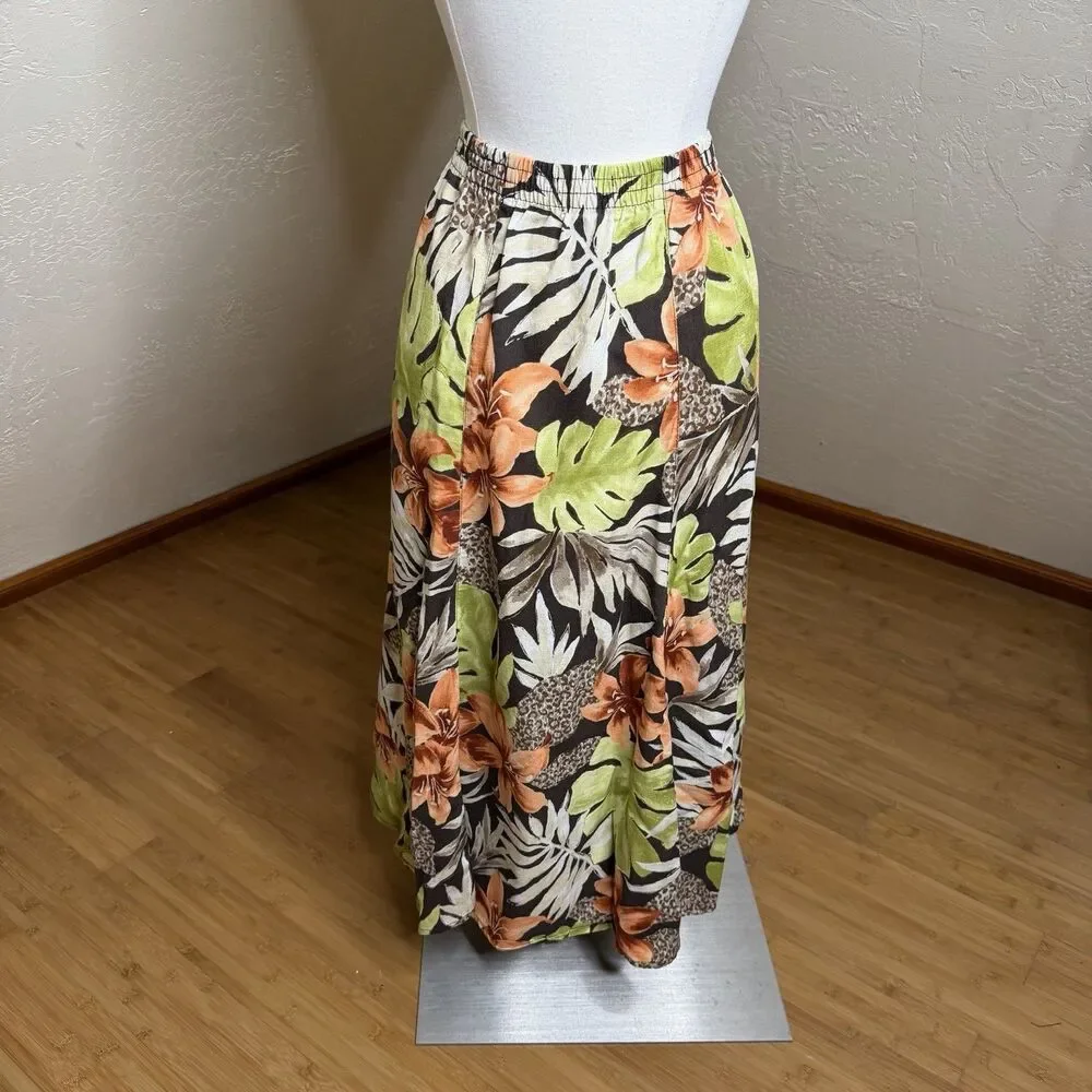 Napa Valley Midi Skirt Womens 12 Petite Floral Linen Blend Flowy Coconut Girl